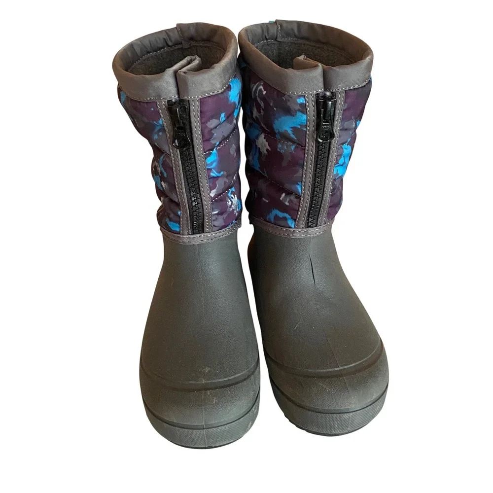 Bogs Snow Boots Youth 1 Winter Boots Gray Blue Waterproof Flaw